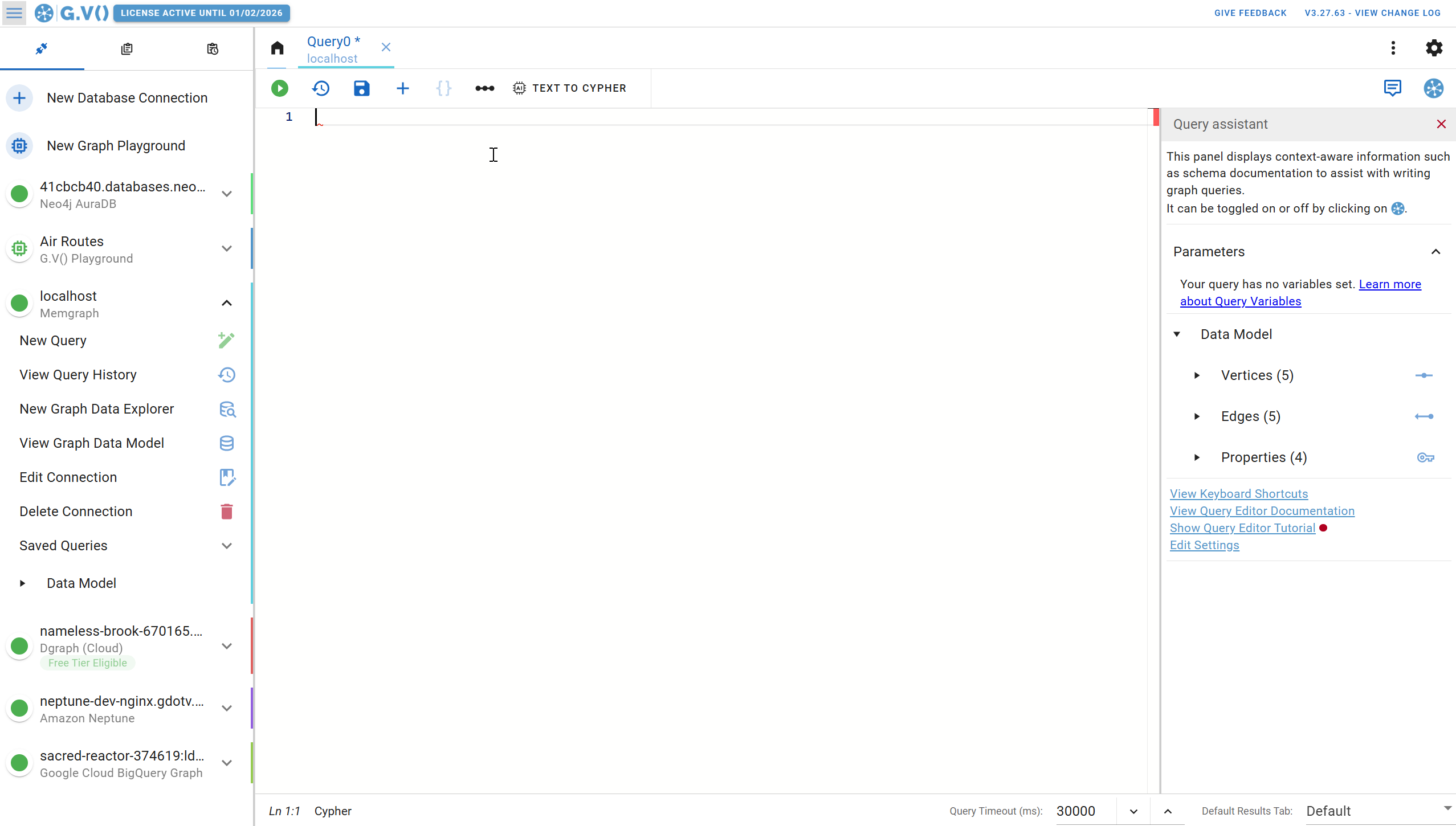 Querying Memgraph Cypher on G.V()