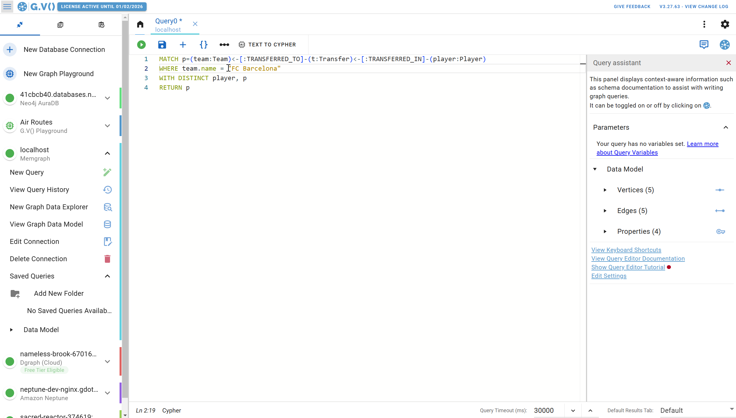 Cypher query parameterization in G.V().