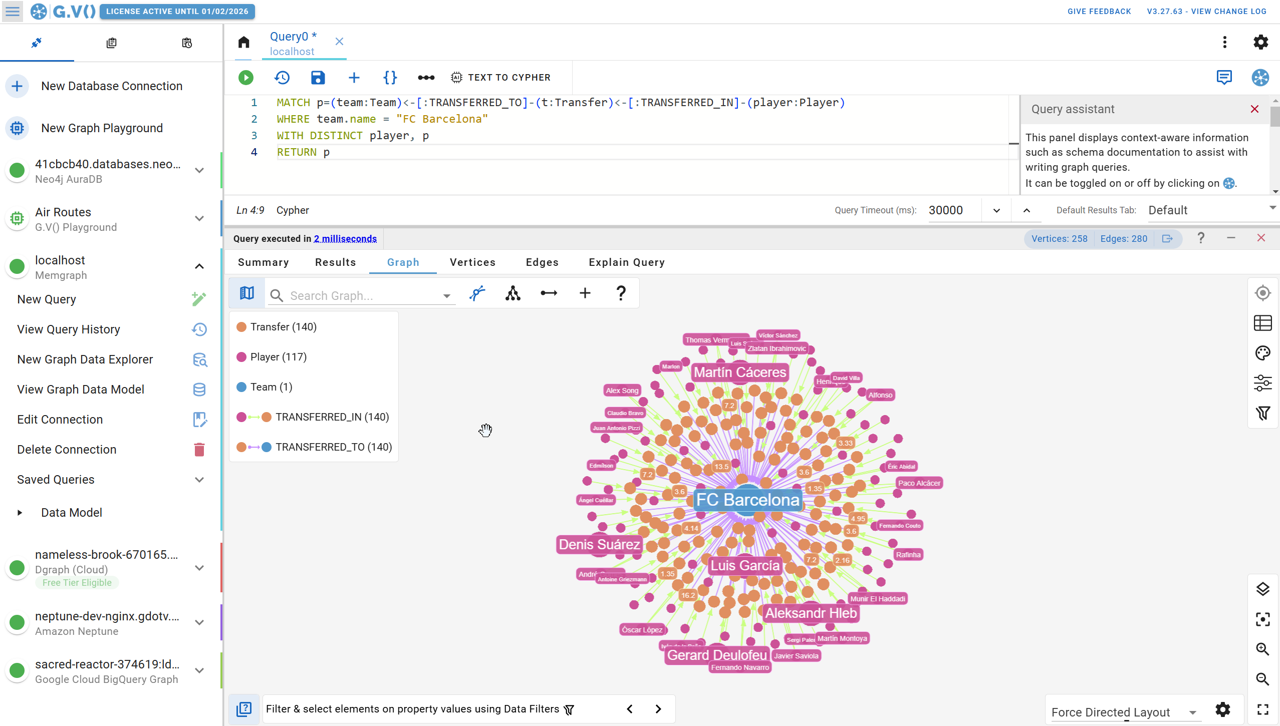Visualize Memgraph Cypher query results in multiple formats on G.V()