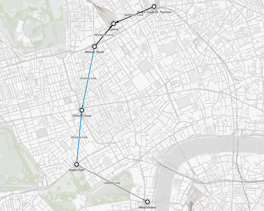 Data visualization - shortest route from Westminster to the hotel