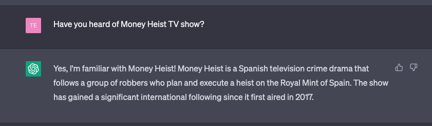 chatgpt have you heard of money heist tv show